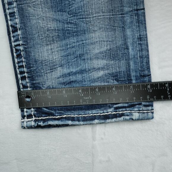 Rock Revival Jeans Mens 33 35x32.5 Blue Baxter Straight Distressed Streetwear - Picture 13 of 13